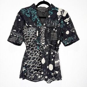 Vintage Lucky Brand Y2K Asian Print Kimono Blouse Top Tie Waist Boho Butterfly